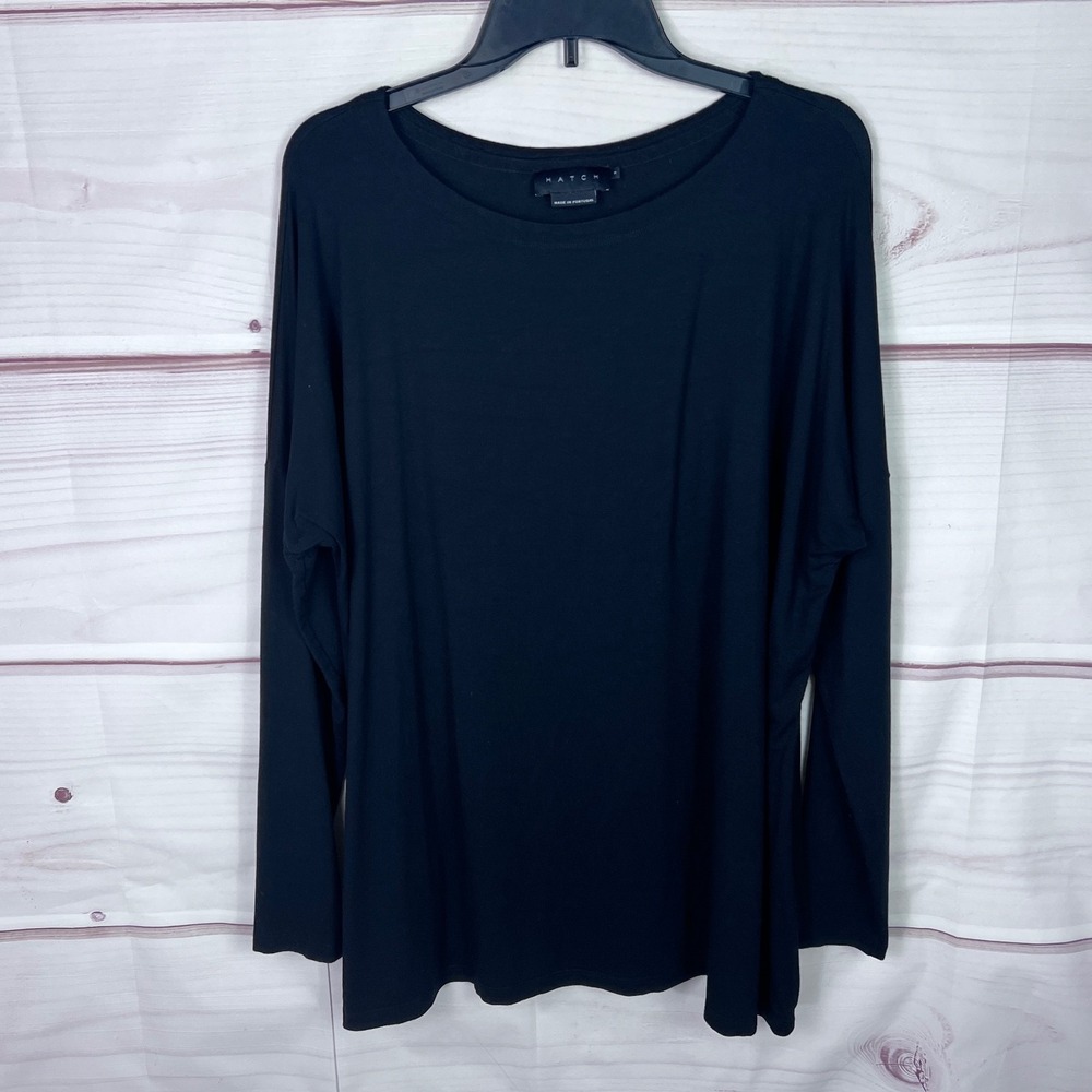 Hatch Top Womens M Black Boat Neck Tunic Long Sleeve Jersey Knit Pullover Solid